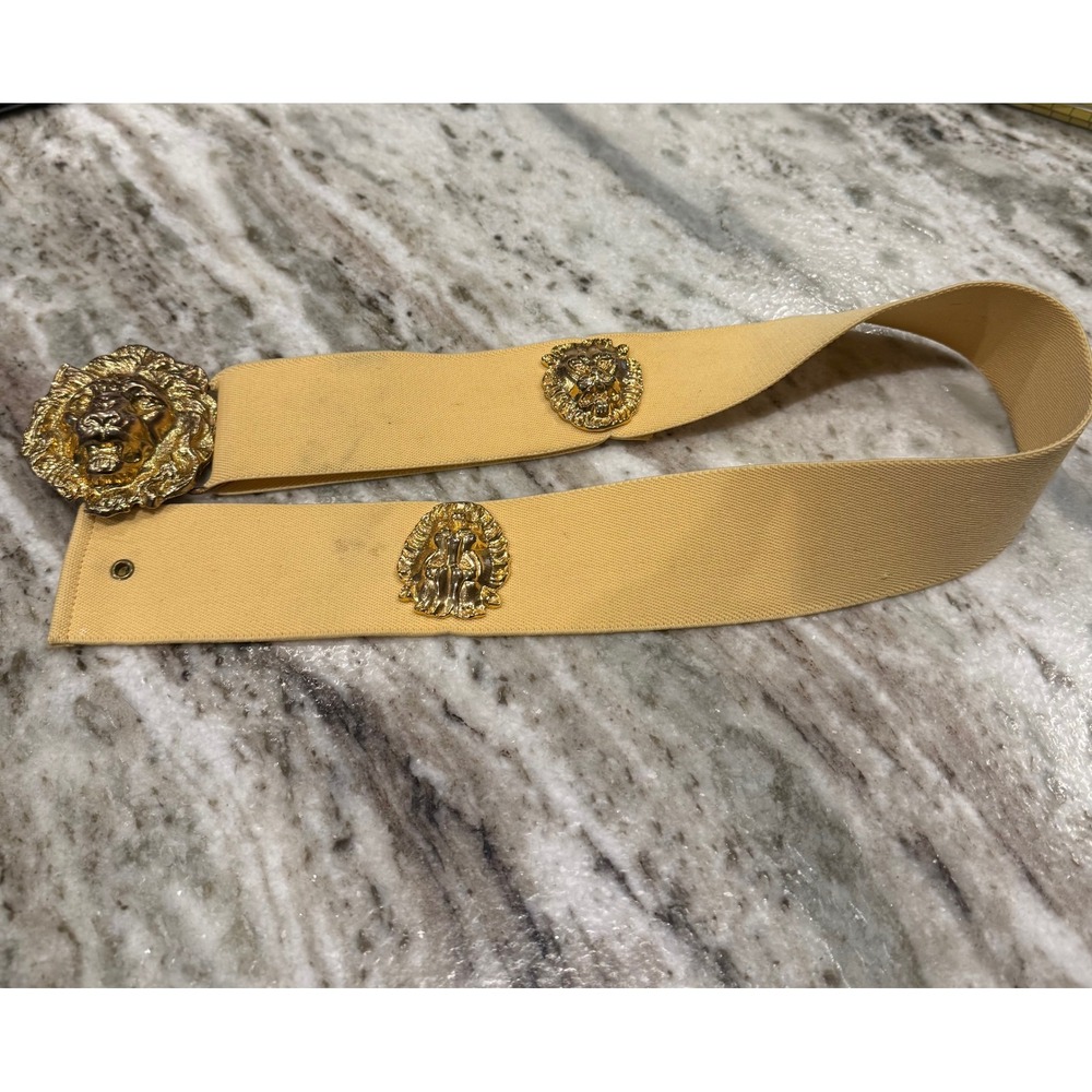 Madjelick Designs Lion Head Belt Gold Tone Vintage Elastic Waistband